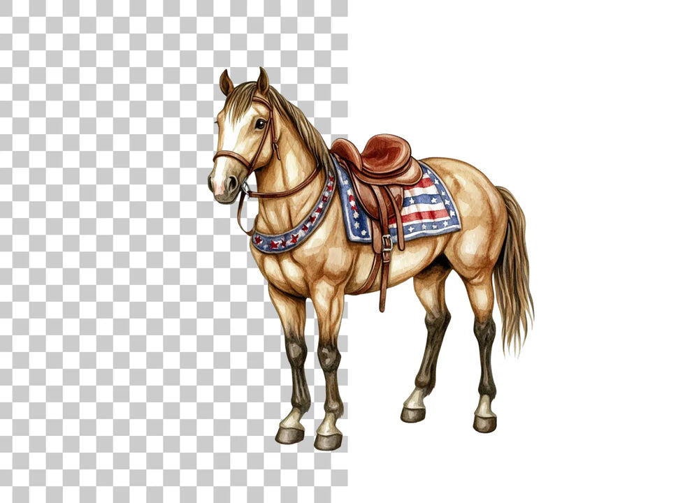 Standing patriotic horse PNG graphic digital product.