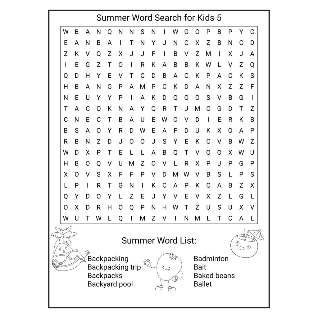 Summer Word Search for Kids
