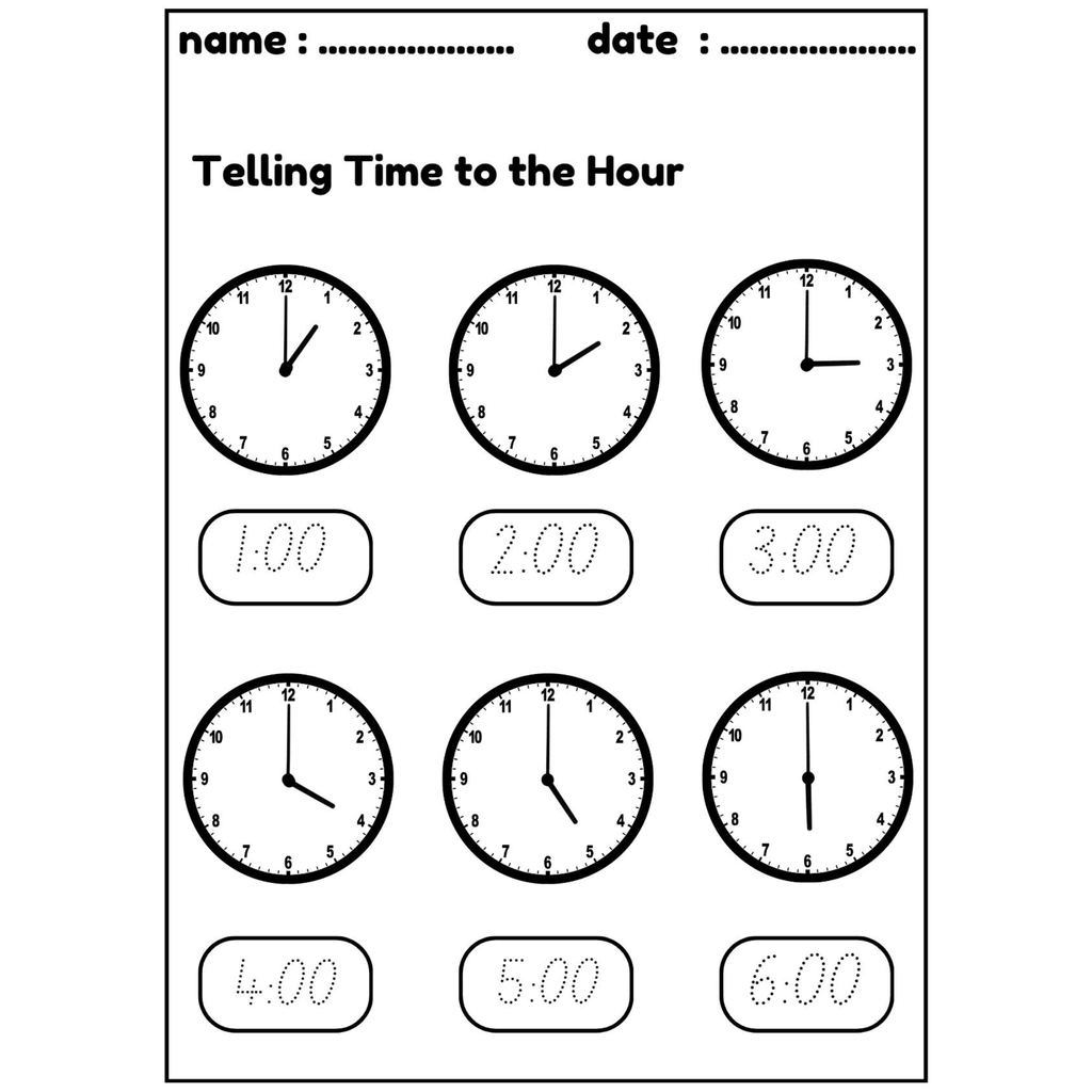 Telling Time to the Hour and Half Hour Worksheets