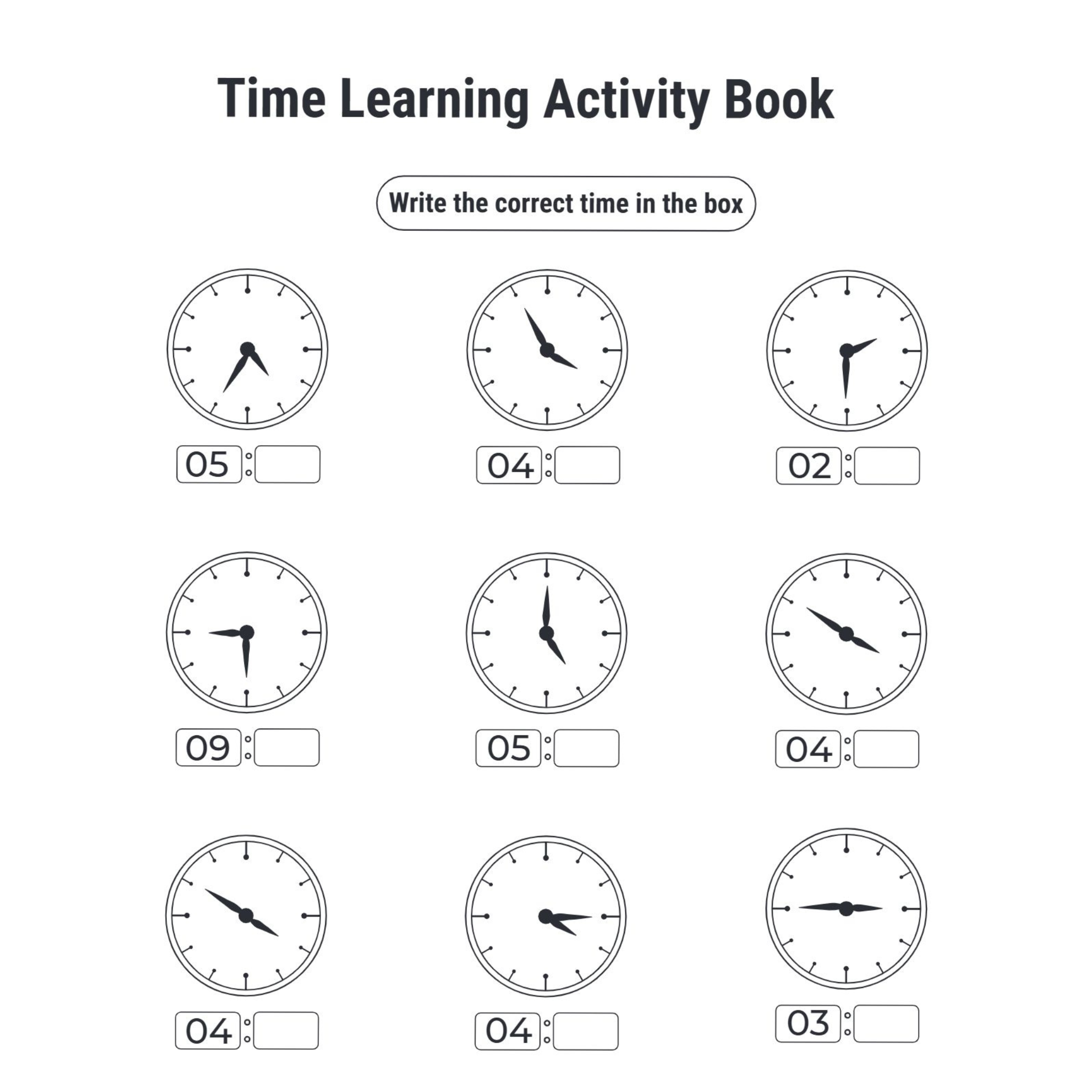 Time Learning Activity Book for Kids
