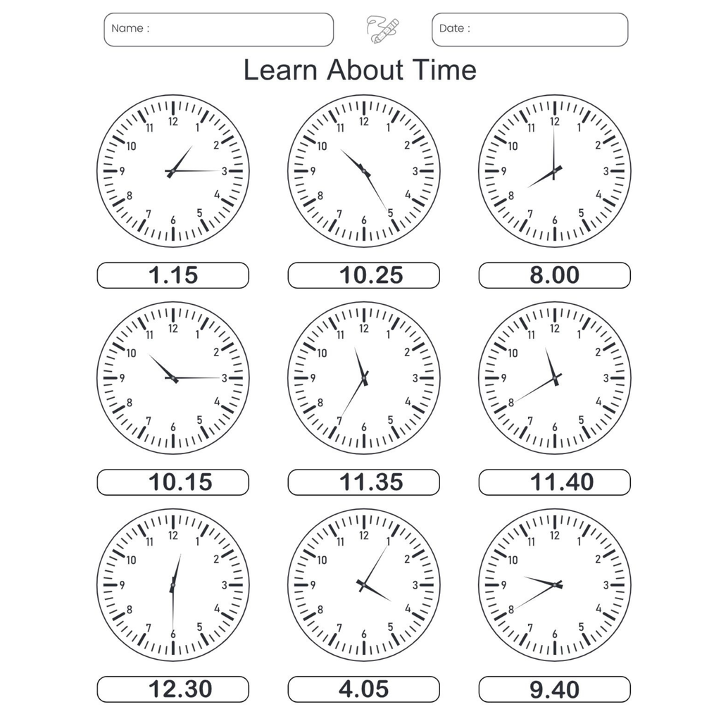 Time Learning Clock Workbook