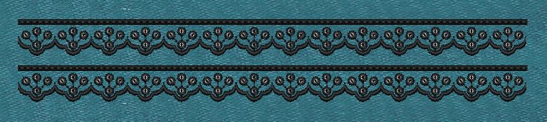 Scallop Floral Lace Border Teal & Black Embroidery Design