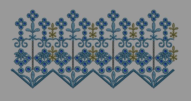 Blue And Olive Gold Floral Chevron Border Embroidery Design