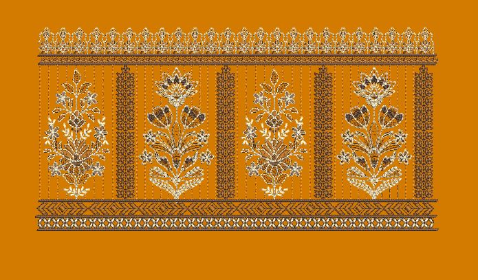 Golden Saffron Floral Embroidery Design