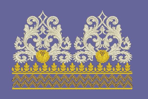 Scrollwork Decorative Gold and White Border Embroidery Design