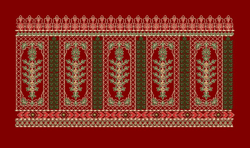 Red and Green Mughal Inspired Panel Embroidery Design