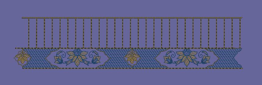 Geometric Blue Floral Stripe Border Embroidery Design