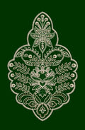 Emerald Mughal Floral Medallion Motif Dark Green & Silver Embroidery Design