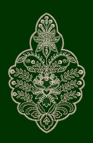 Emerald Mughal Floral Medallion Motif Dark Green & Silver Embroidery Design