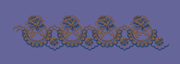 Scalloped Blue Floral Scarf Border Embroidery Design