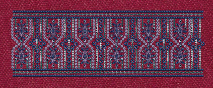 Floral Border Navy Blue With Red Embroidery Design