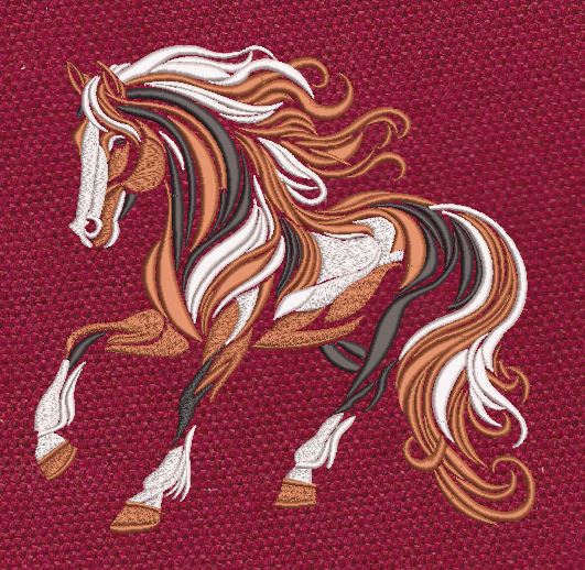 Stylized Horse Red Embroidery Design