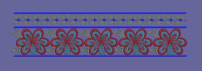 Red and Teal Floral Border Embroidery Design