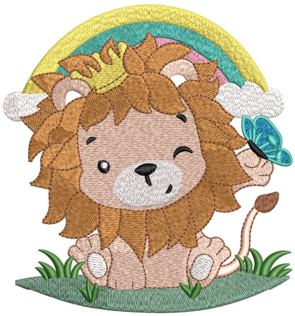 Lion With Butterfly Embroidery Design