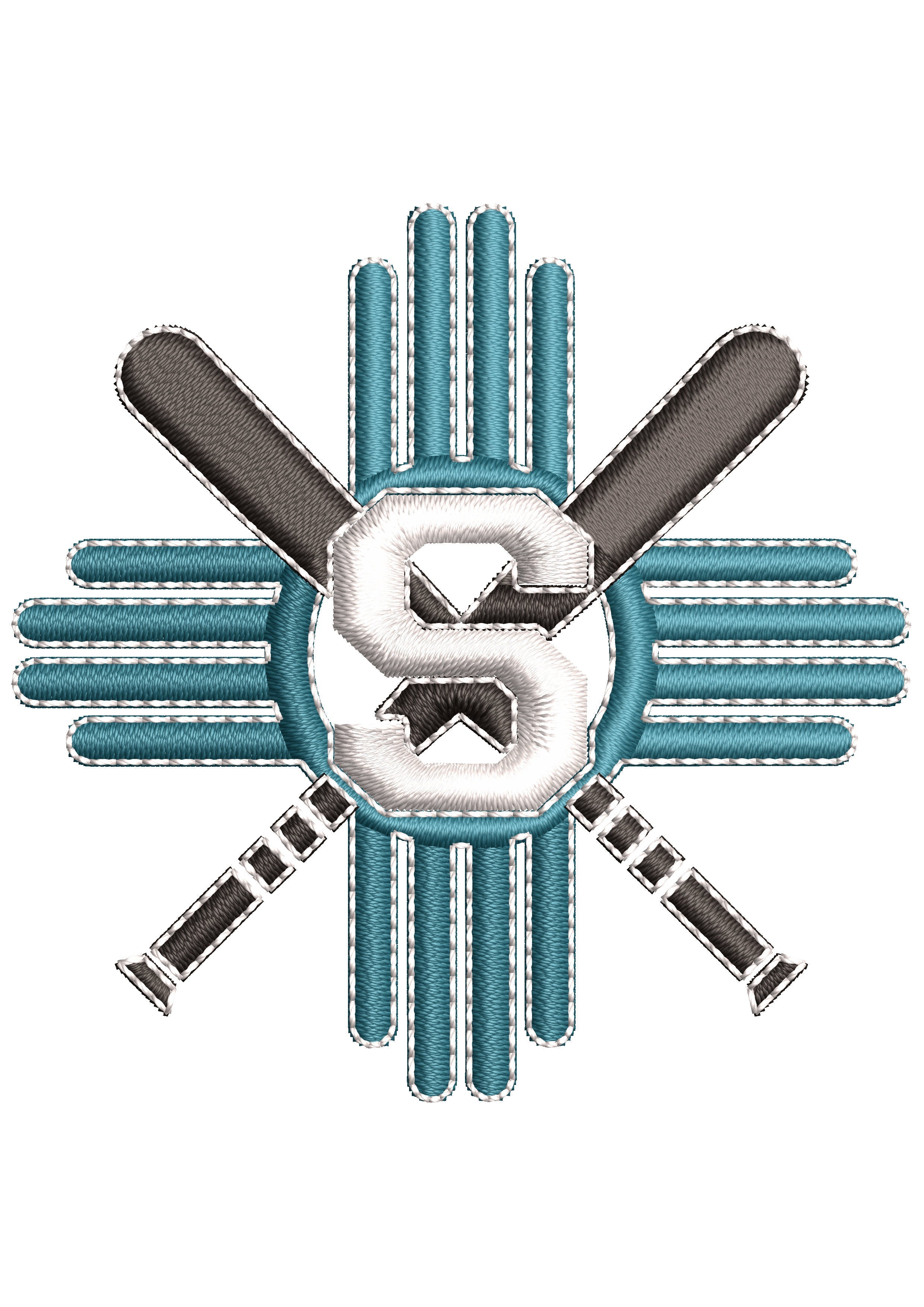 Base Bat Cross Embroidery Design