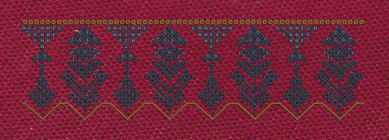 Geometric Buta Border Maroon & Navy Embroidery Design
