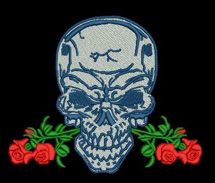 Skull and Dual Rose Embroidery Design