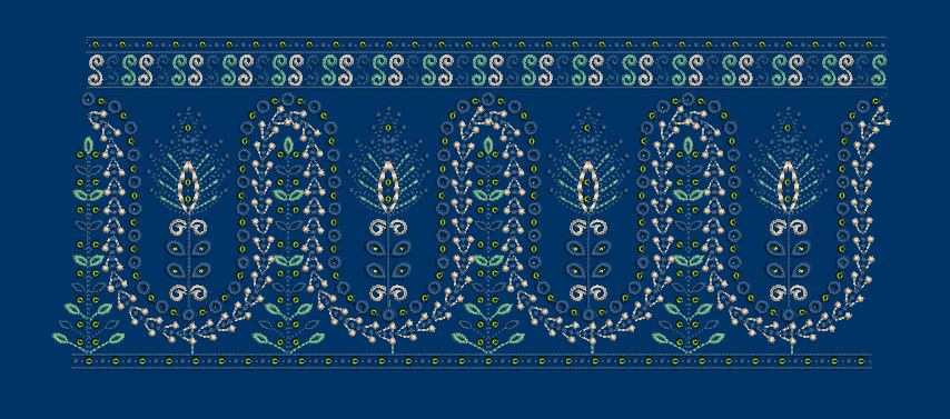 Floral Border Blue Curve Lines Embroidery Design