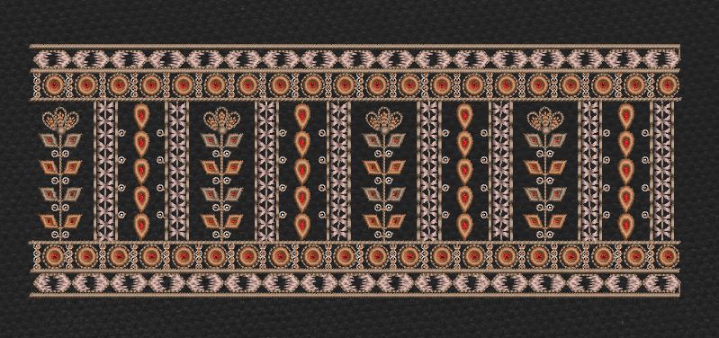 Floral Border Orange Vertical Flowers Embroidery Design