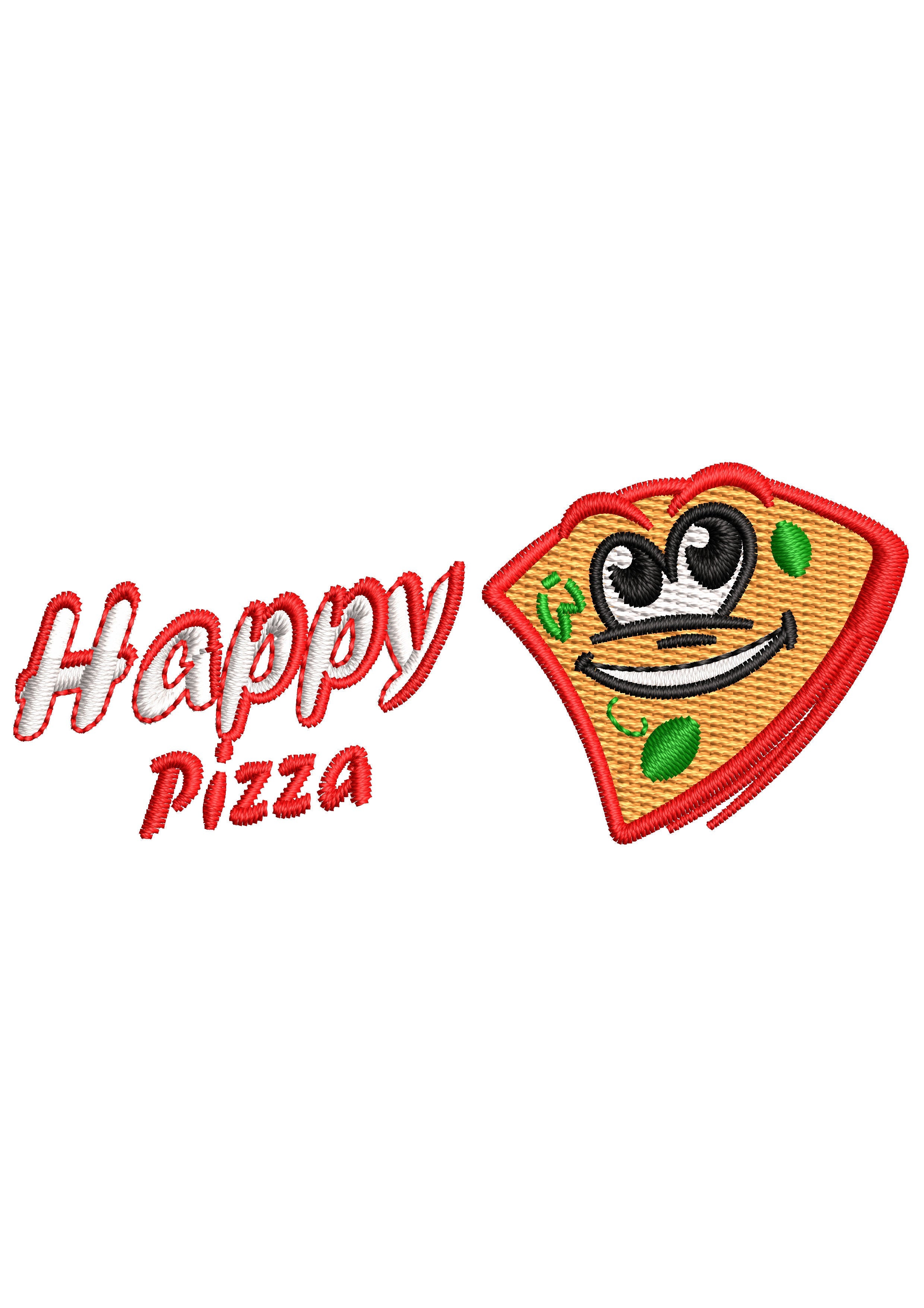 Happy Pizza Embroidery Design