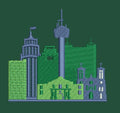 Stylized Urban Skyline Embroidery Design