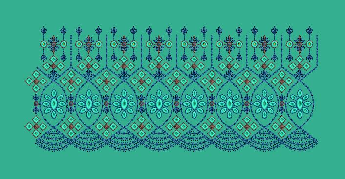 Turquoise Geo Floral Border Embroidery Design
