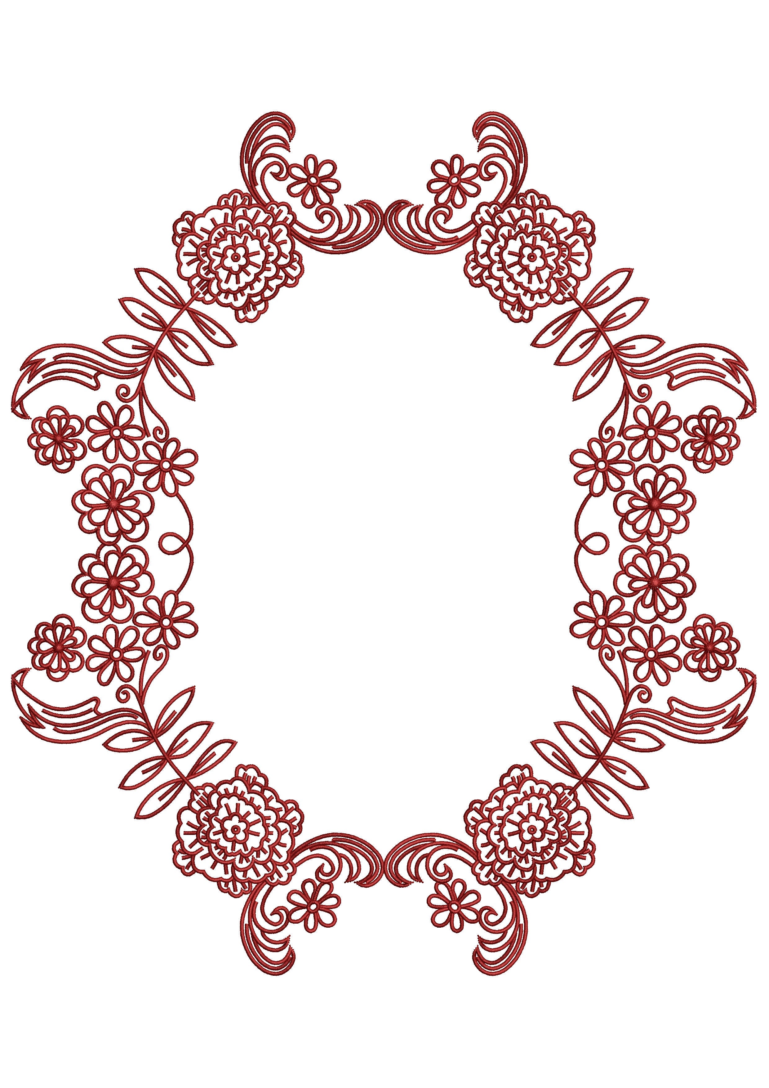 Flower Frame Line Stitch Embroidery Design