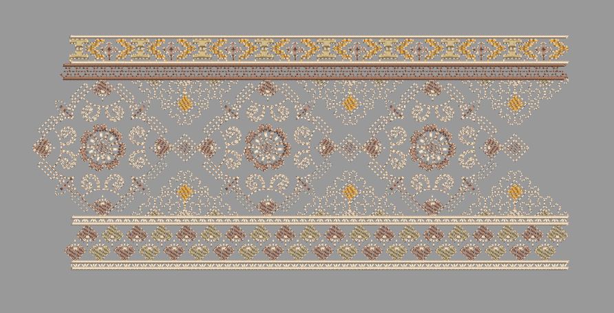 Geometric Lattice Damask Trim Embroidery Design