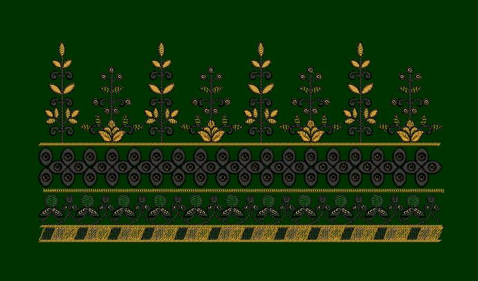 Floral Vine and Geometric Motif Border Embroidery Design