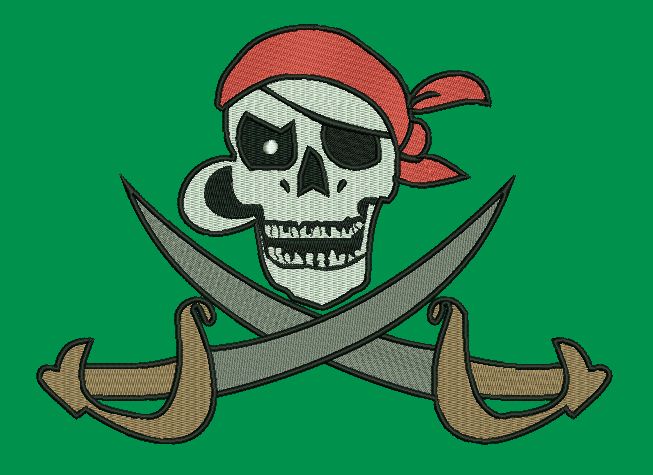 Pirate Skull Swords Embroidery Design