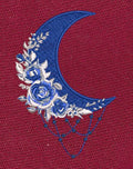 Blue Floral Crescent Moon Embroidery Design