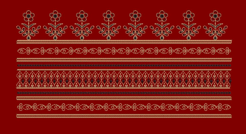 Multi Tier Floral Spring Border V Embroidery Design