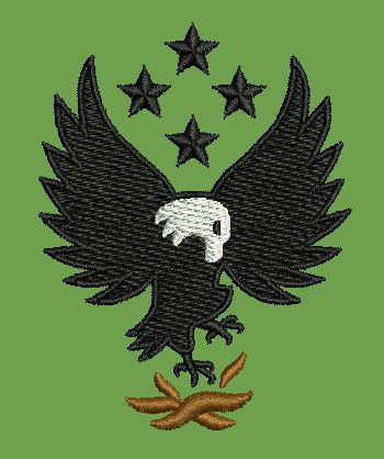 Four Star Raptor Crest Emblem Embroidery Design