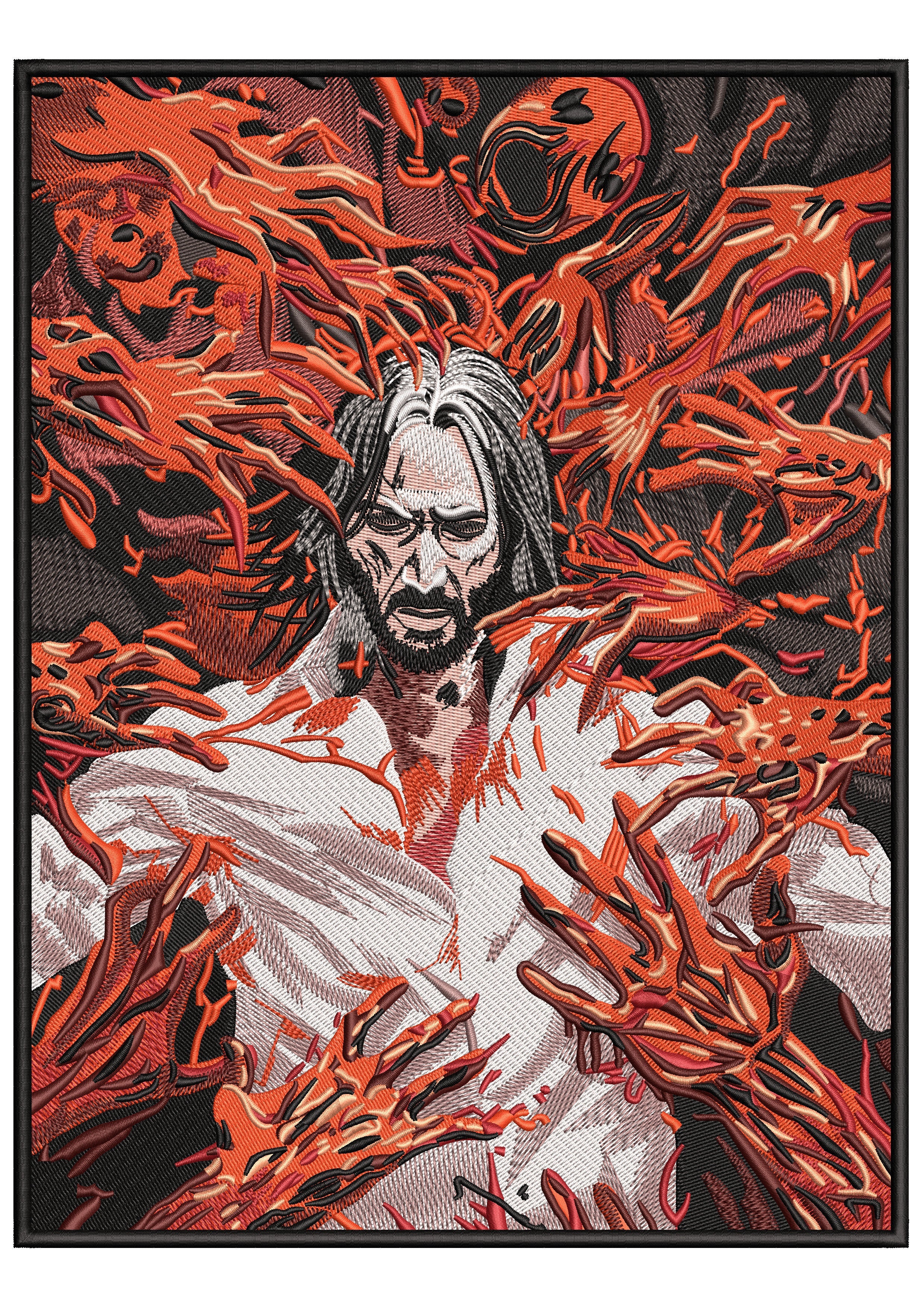 Man With Creature Embroidery Design