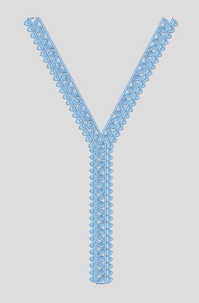 Blue Neckline V Neck Lace Trim Embroidery Design
