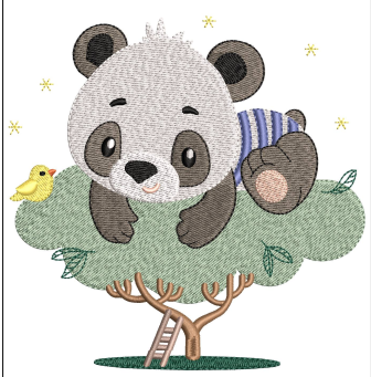 Panda With Tree Embroidery Design
