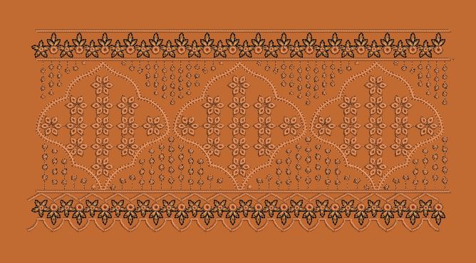 Vertical Cross Blossom Column Border Embroidery Design