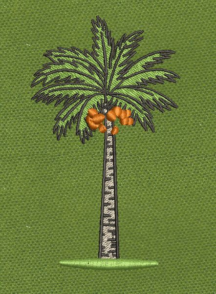 Date Palm Tree Embroidery Green & Orange Embroidery Design