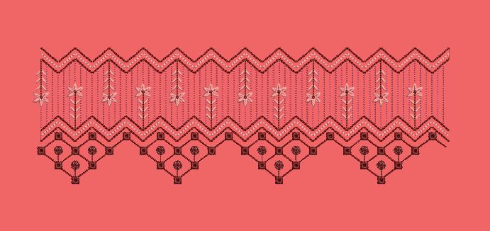 Geometric Zig Zag with Hanging Star Blossoms Embroidery Design