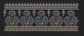 Blue, Green, And Gold Ornate Endless Border Embroidery Design