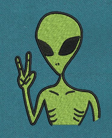 Green Peace Sign Alien - Lime Green & Black Embroidery Design