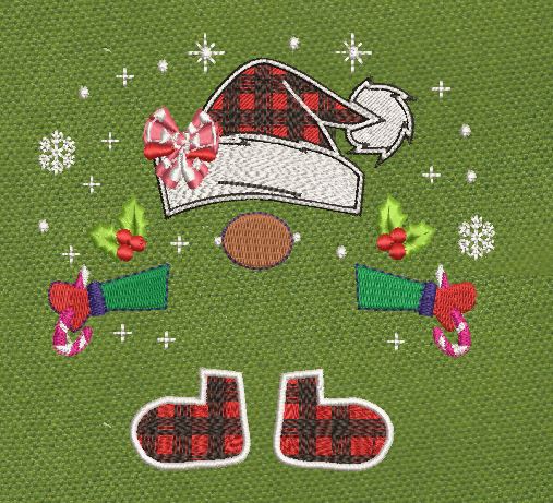Holiday Gnome Red & Green Embroidery Design