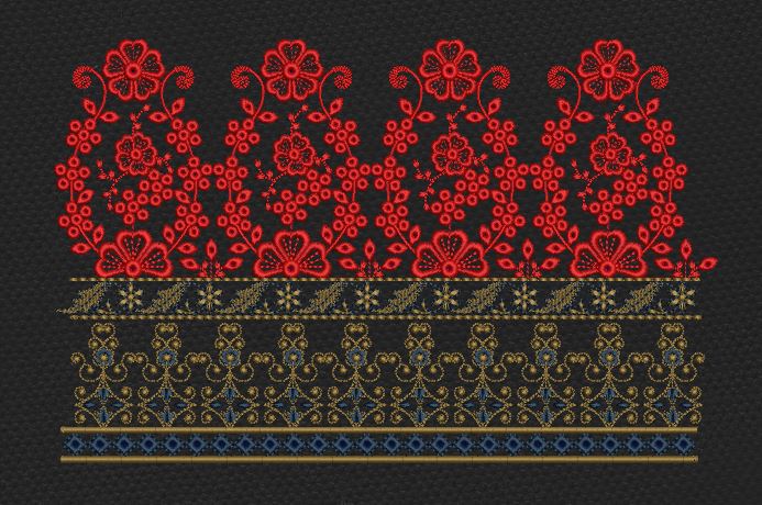 Floral Jacquard Border Red Tree Embroidery Design