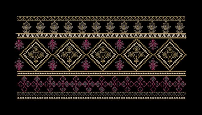 Geometric Diamond Lattice and Floral Panel Embroidery Design