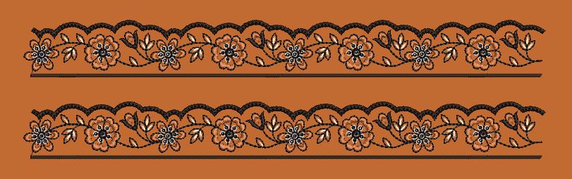 Twin Wavy Scallop Rosette Border Embroidery Design