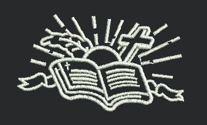 Radiant Bible and Cross Emblem Embroidery Design