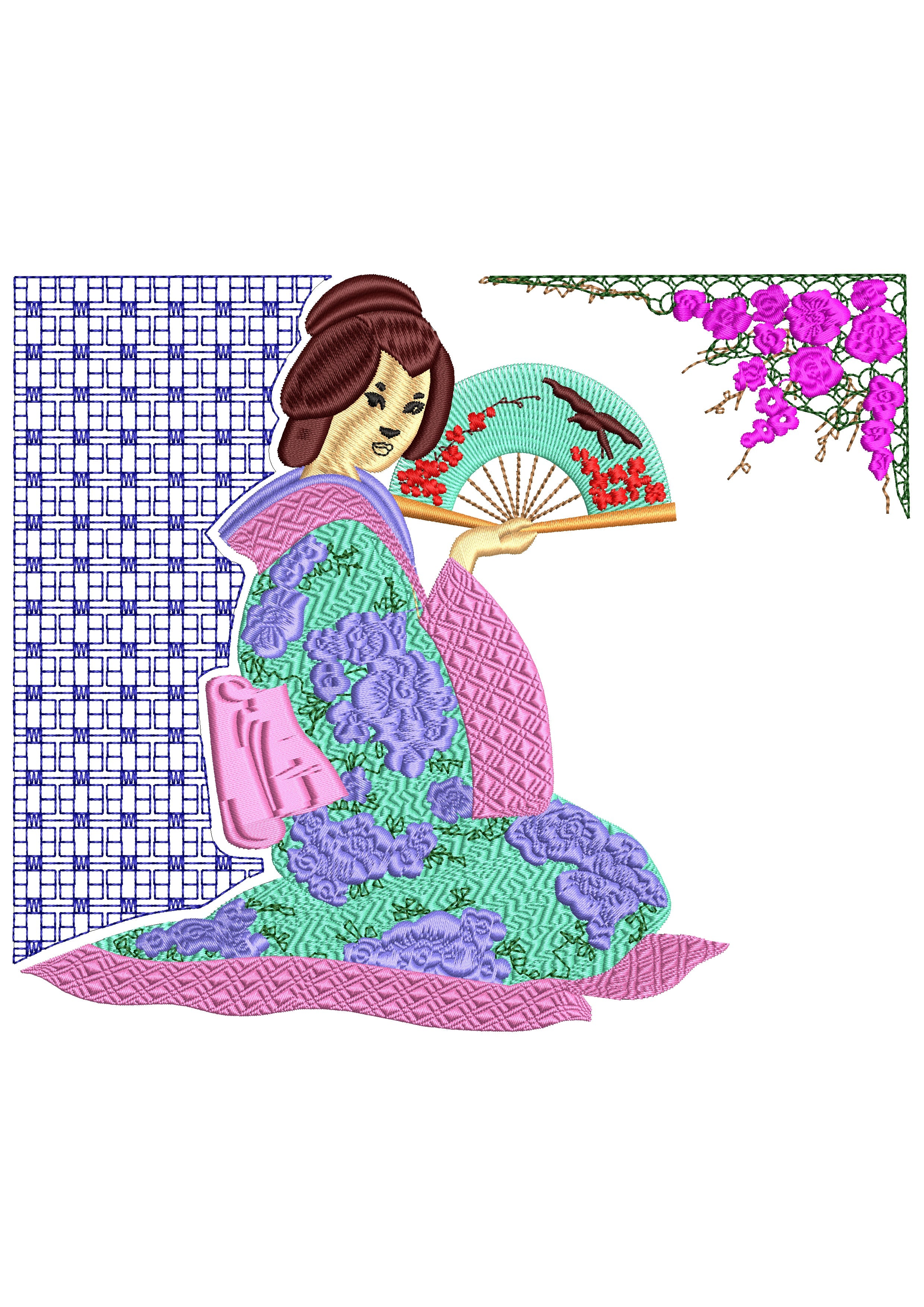 Geisha Embroidery Design