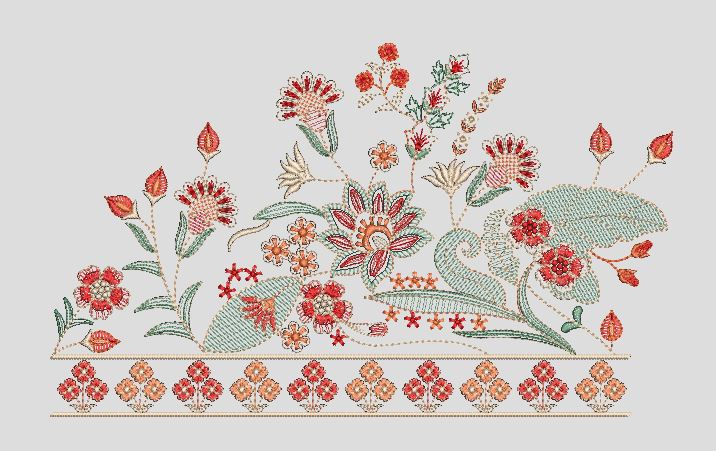 Botanical Blossom Meadow Arrangement Embroidery Design