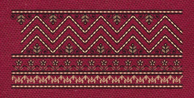 Floral Jacquard Woven Red Lines Embroidery Design