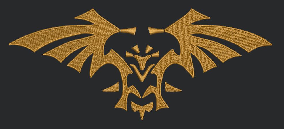 Symmetrical Winged Heraldry Embroidery Design